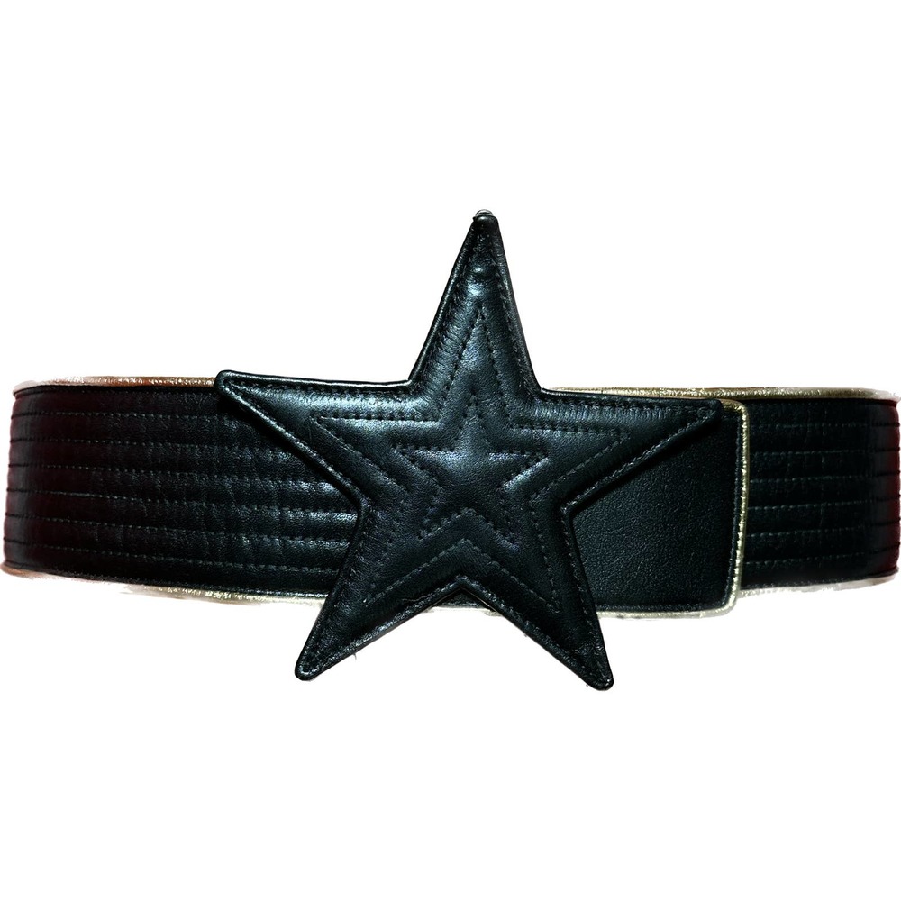Black Leather Saint Laurent STAR BELT gold